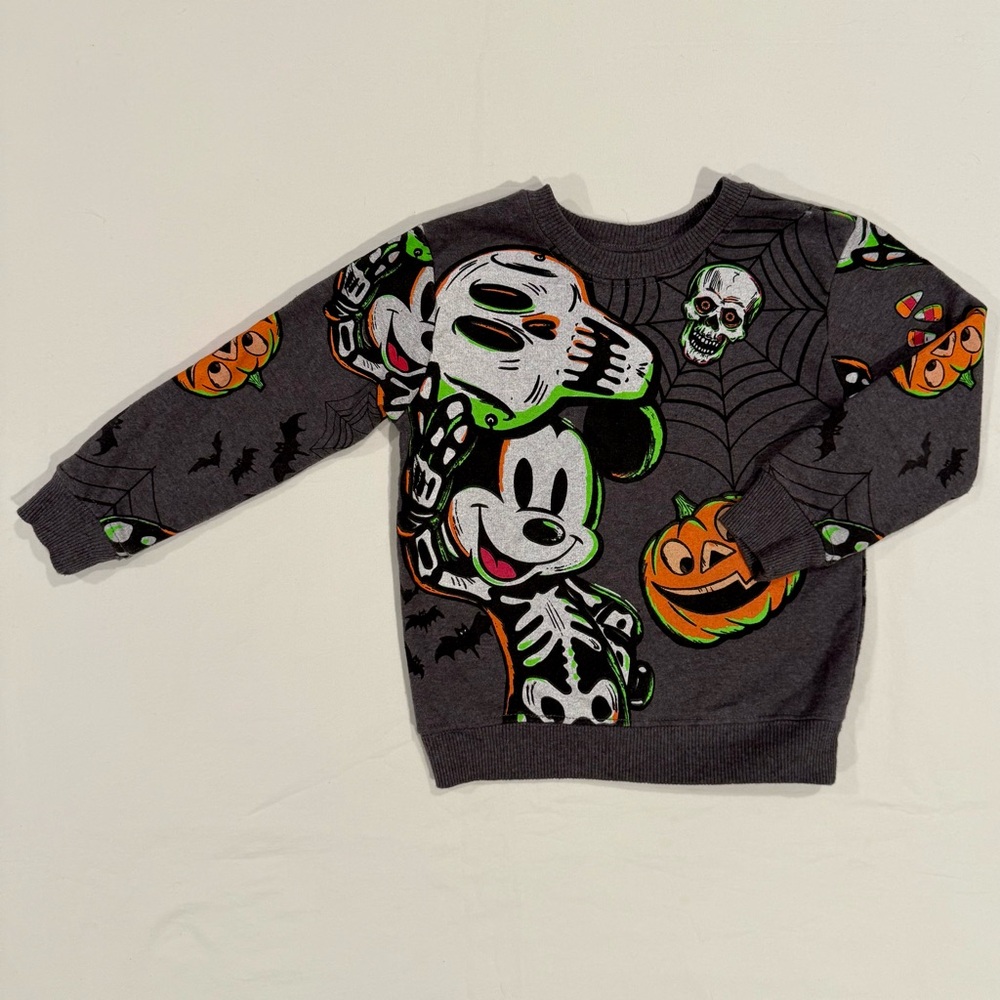 Disney 100 Skeleton Mickey Mouse Sweatshirt Boys 3T Girls Halloween Pumpkins - Picture 1 of 3